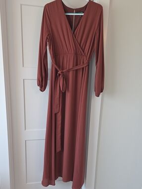 RSVP Rust Wrap Maxi Dress with Self-Tie Waist